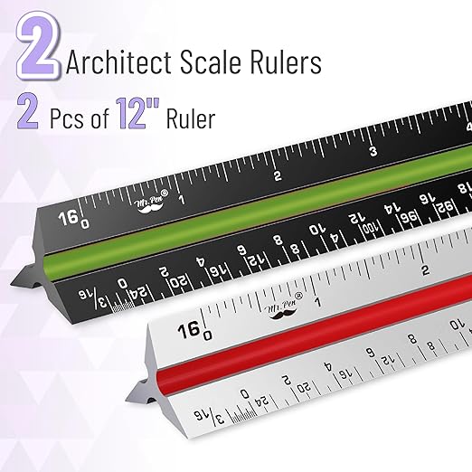 Mr. Pen- Architectural Scale Ruler, 12 Inch, 2 Pcs, Black & White, for Blueprints, Contractor, Architect, Drafting