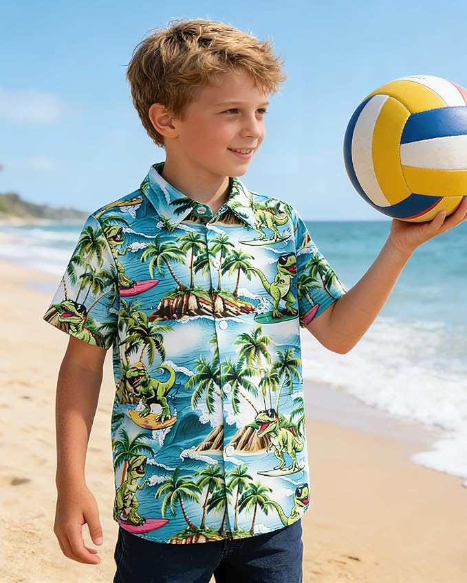 Enlifety 2-10T Kids Hawaiian Shirt Boys Short Sleeve Button Down Shirts Hawaii Summer Casual Blouse
