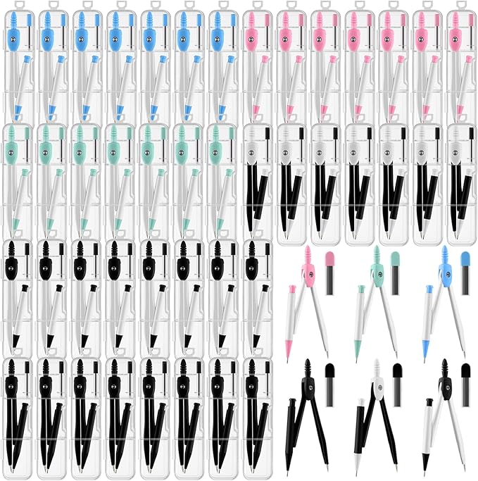 50 Packs Basic Geometry Compass In Bulk,Mechanical Pencil Desiged with Etra Lead,Student Drawing Tools Compass Math Compass Set (Colorful)