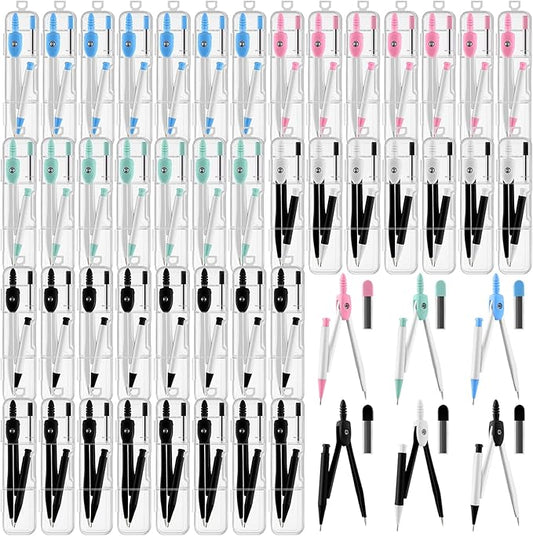 50 Packs Basic Geometry Compass In Bulk,Mechanical Pencil Desiged with Etra Lead,Student Drawing Tools Compass Math Compass Set (Colorful)