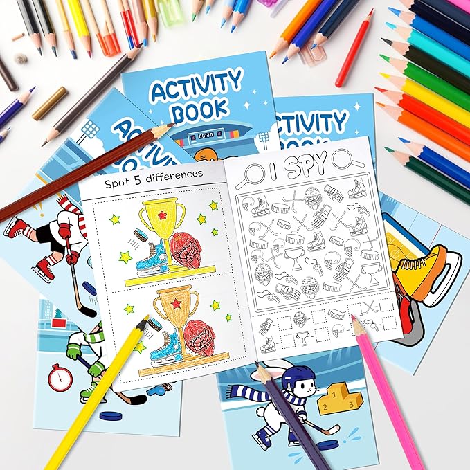JAPBOR Ice Hockey Activity Coloring Book - 24PCS Mini Hockey Themed Activities Color Books Bulk for Kids Party Favors, Sport Small Colouring Pages for Birthday Gifts Classroom Drawing Painting Game