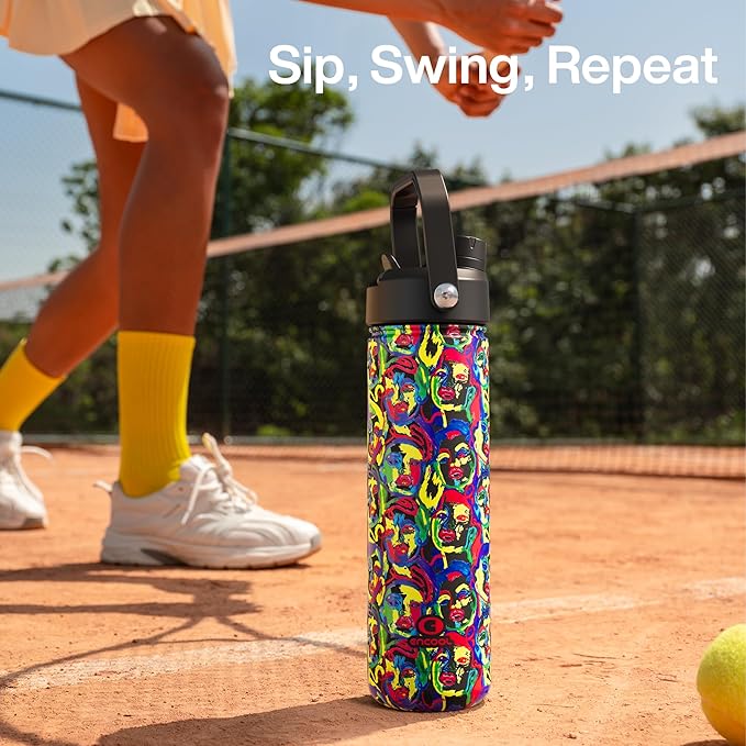 ENCOOL Insulated Water Bottle with Straw Stainless Steel Water Bottle, Leak-Proof, BPA-Free, Double Wall Vacuum Keeps Cold for 24 Hours for Sports, Travel, School (26 oz, Mood Faces)