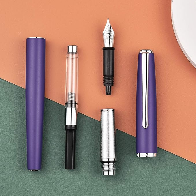 Hongdian 920 Purple Metal Fountain Pen, Iridium Extra Fine Nib Classic Pen, Includes Refillable Converter and Pen Pouch