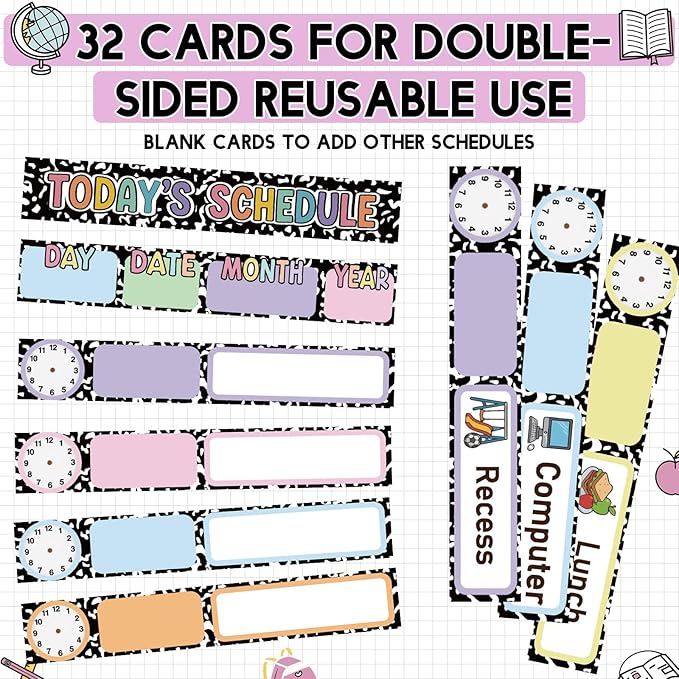 Gueevin Daily Schedule Pocket Chart for Classroom, 15+1 Pockets with 32 Pcs Double-Sided Reusable Cards Daily Schedule Pocket Chart Decor for Classroom School Home Activity Office Supplies (Notebook)