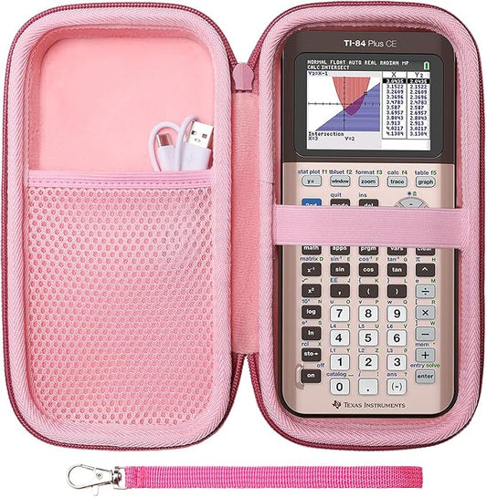 Case for Texas Instruments TI-84 Plus CE/TI-84 Evo/TI 84 Plus/TI-Nspire CX II CAS/TI-Nspire CX II Graphing Calculator, Mesh Pocket for Charging Cables, Pens and Rule(Hot Pink+Pink)