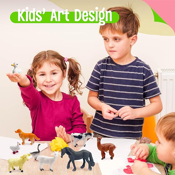 12 Farm Animal Figurines for Kids, Plastic Animal Toys Tiny Portable Farm Creature Figures Playset Montessori Toys Educational Game for Homeschool Preschool Toddler Kids