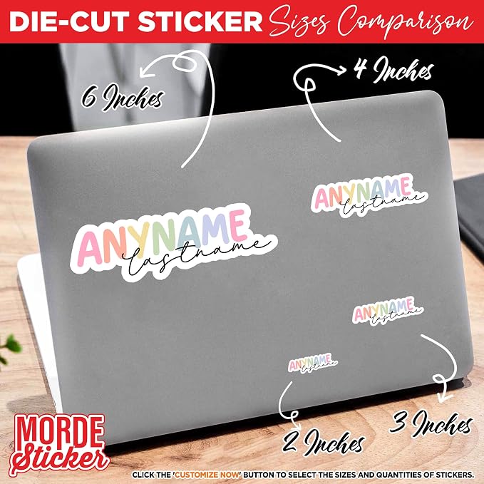 Custom First & Last Name Sticker Personalized Colorful Vinyl Decal | Waterproof Die-Cut Vinyl Sticker for Laptop, Water Bottle, Phone, Notebook, Car & Gifts for Kids.