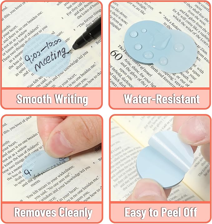 Mr. Pen- Round Transparent Sticky Notes, 1.1” Diameter, 14 Pads, 560 Sheets, Colorful, Water-Resistant See-Through Sticky Notes & Fineliner, Smooth Writing, Note Tabs for Bible Journaling, Studying