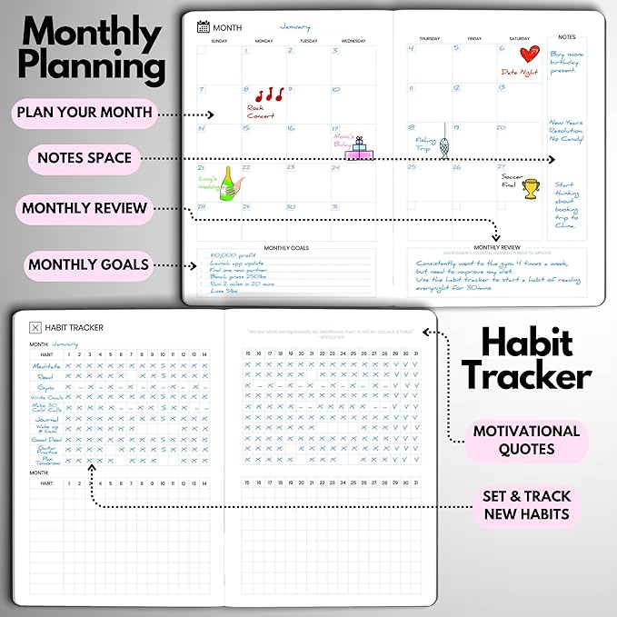 Wyze Planner Undated Daily Planner – 6-Month A5 Productivity Organizer with Full Page Per Day, ADHD Friendly, Hourly Schedule, Goal Setting, Habit Tracker, Weekly & Monthly Pages – Hardcover Time Management Notebook (Pink)