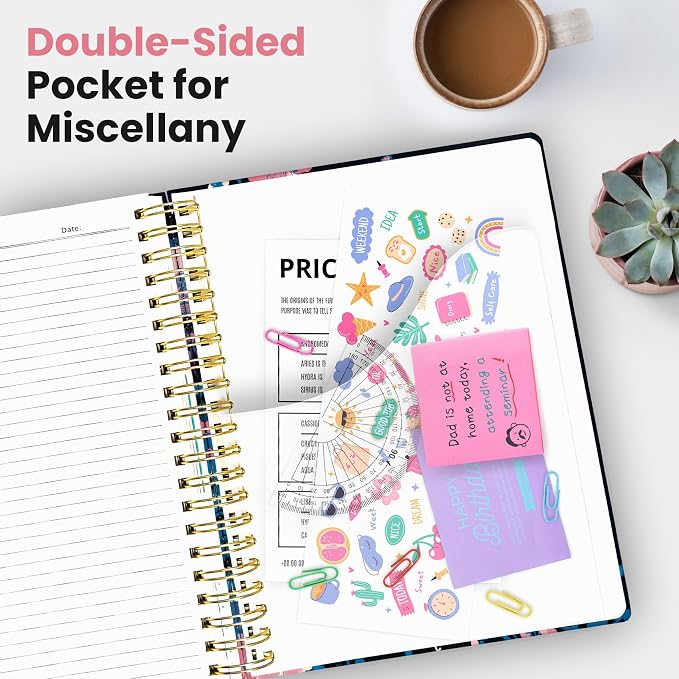 Taja Pretty Large Spiral Lined Notebook for Work with 5 Removable Dividers