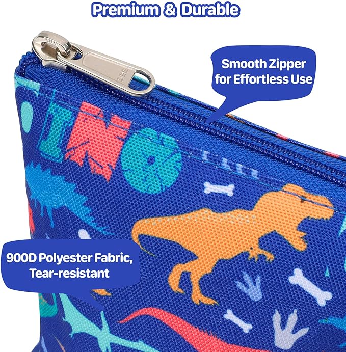 Standing Pencil Case for Boys - Telescopic Kawaii Pencil Pouch for Kids, Big Capacity Stand Up Stationery Pouch for School Students, Blue Dinosaur