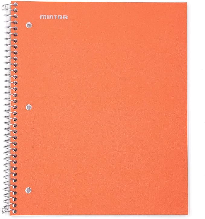 Mintra Office Durable Spiral Notebooks, 1 Subject, (Orange, College Ruled 12pk), 100 Sheets, Poly Pocket, Moisture Resistant Cover, School, Office, Business, Professional