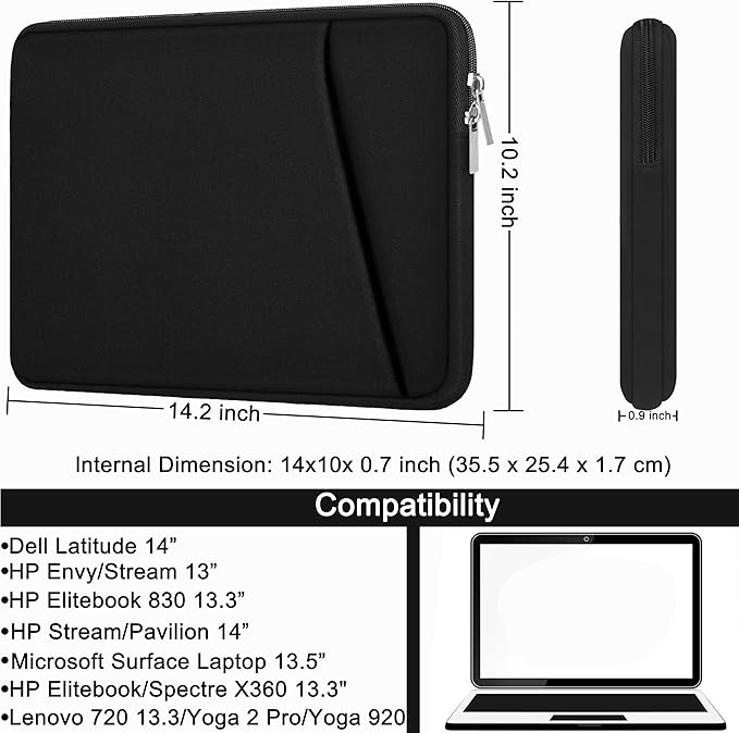 Laptop Case Sleeve 14 inch, Durable Carrying Bag Shockproof Protective Case Cover, Handbags Briefcase Laptop Bag Compatible with 14" MacBook Air/Pro HP Asus Lenovo Notebook Computer, Black