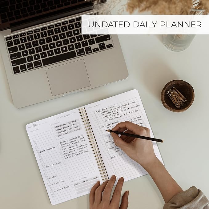 Beautiful Daily Planner And Notebook With Hourly Schedule - Aesthetic Spiral To do List Notepad to Easily Organize Your Tasks And Appointments - Stylish Book And School Or Office Supplies