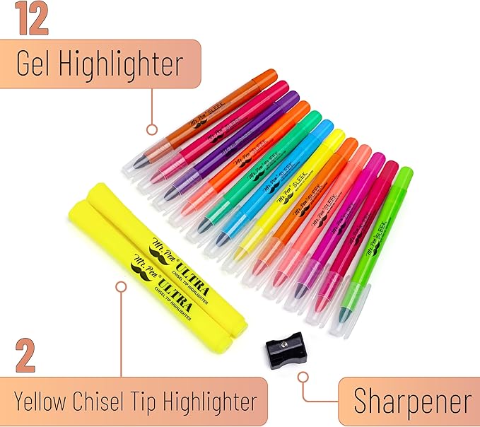 Mr. Pen- No Bleed Gel Highlighters, Colorful, 12 Pack, Bible Highlighters and Pens No Bleed, Bible Markers for Study, Journaling, School Supplies and Accessories