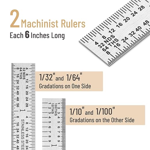 Mr. Pen- Machinist Ruler, 6 Inch, 2 Pack, Stainless Steel Imperial, Precision Measuring Tool, 1/10, 1/100, 1/32, 1/64 Inch Graduation for Engineering, Carpentry, Drafting, Office, School