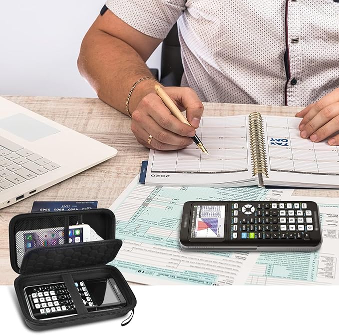 Graphing Calculator Case Compatible with Texas Instruments TI-84 Plus CE/TI-83 Plus CE, Hard Storage Holder for Students, School & Library Study, Mesh Pockets,Pen Holder Hand Strap Case Only Black