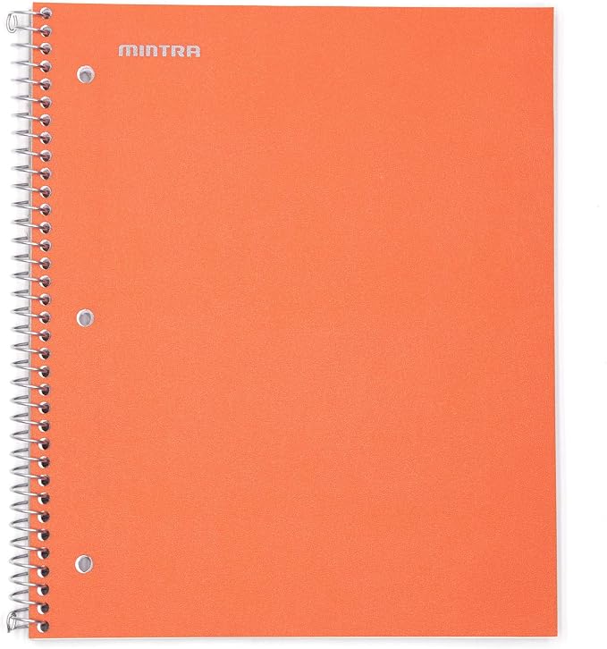 Mintra Office Durable Spiral Notebooks, 1 Subject, (Orange, College Ruled 3 pack), 100 Sheets, Poly Pocket, Moisture Resistant Cover, School, Office, Business, Professional