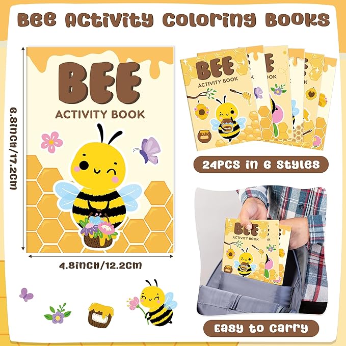 JAPBOR Bee Activity Coloring Books - 24PCS Mini Honeybees Color Activities Book Bulk for Party Favor, Spring Summer Honey Bees Small DIY Colouring Pages for Birthday Gifts Class Draw Painting Game