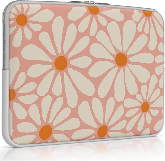 iCasso Laptop Sleeve 13 inch for MacBook Air 13-13.6 inch, Chic MacBook Neo/Pro 13 inch case, Slim Protective Travel Carrying Case for MacBook Pro 14 inch, Chromebook, HP, Dell, Orange Daisy