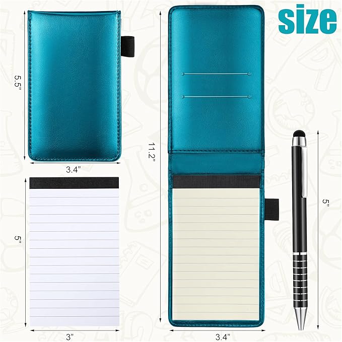 Outus 10 Pcs Mini Pocket Notepad Holder Set Included Small Leather Pocket Notebook Holder with 50 Lined Sheets, Metal Pen, 8 Pcs 3 x 5 Inch Memo Book Refills, 30 Lined Paper Per Note Pad (Sky Blue)