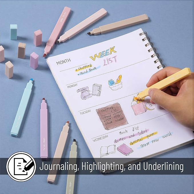 Mr. Pen- Aesthetic Highlighters No Bleed, 8 Pack, Neutral Colors, Chisel Tip, Cute Highlighters Assorted Colors for Journaling, Highlighting, Underlining, Fast Dry, Back to School Supplies