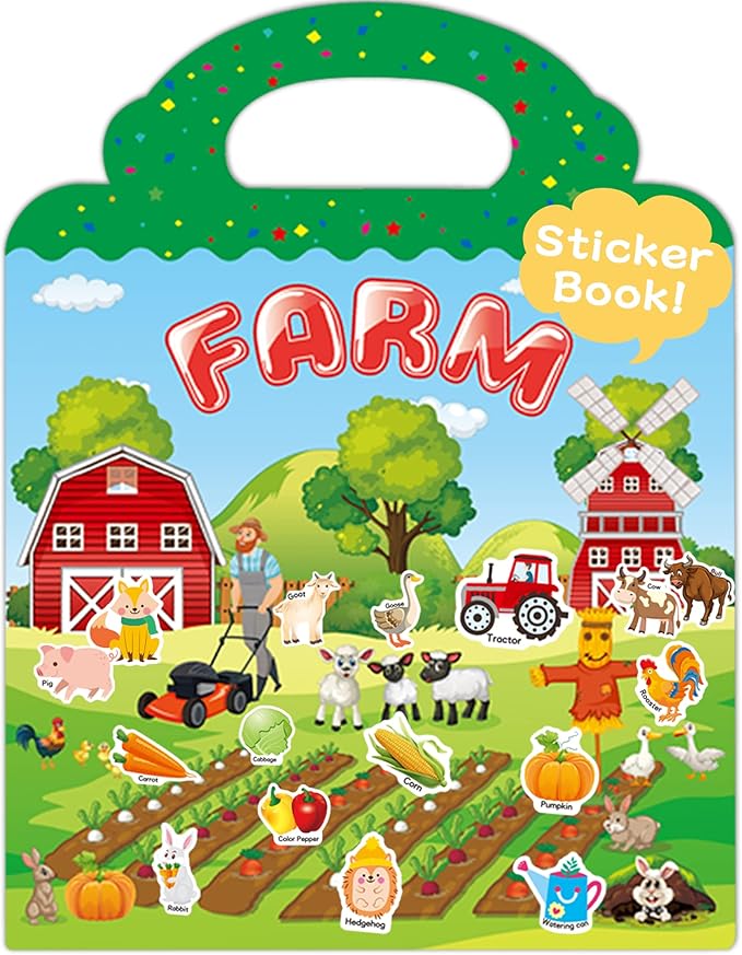 Benresive Reusable Sticker Book for Toddlers, Travel Stickers for Kids, Toddler Crafts Activities Toys, Birthday Gifts for Boys & Girls - Farm