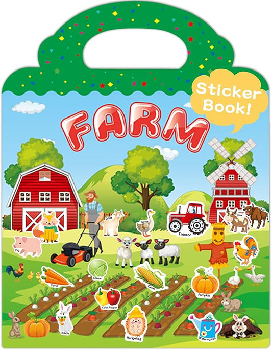 Benresive Reusable Sticker Book for Toddlers, Travel Stickers for Kids, Toddler Crafts Activities Toys, Birthday Gifts for Boys & Girls - Farm