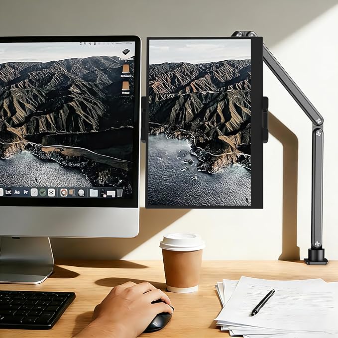 Urmust Portable Monitor Stand 15.6", iPad Stand for Desk, Portable Monitor Holder up to 18.5" Holds, Adjustable Desktop Tablet Arm Mount, Apple iPad Holder for Bed, for 4.7"-12.9" i Pad Pro/Air/Mini