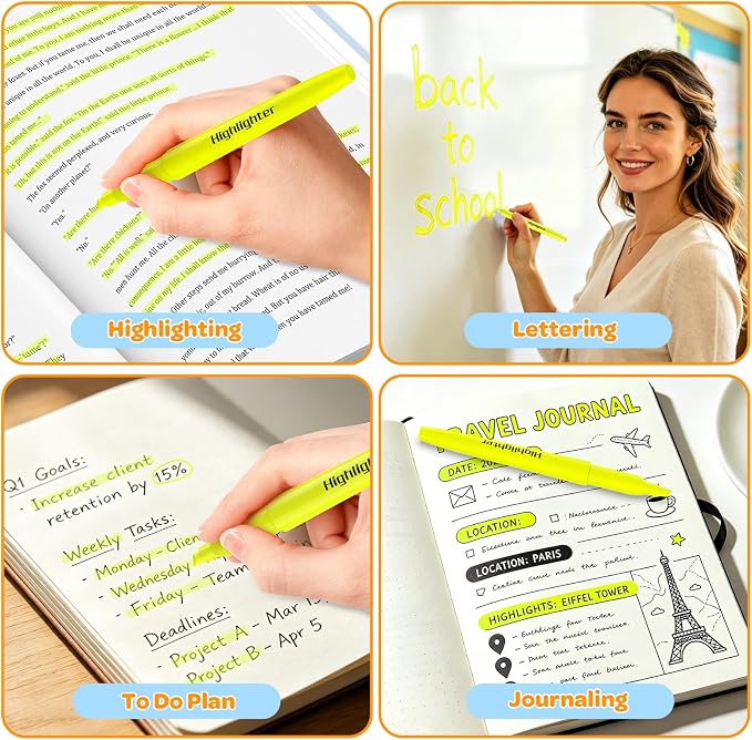 48 Count Yellow Highlighters Bulk - Chisel Tip, No Bleed & Quick Dry, Ideal for Note Taking, Studying, School, Office, Student & Teacher Supplies