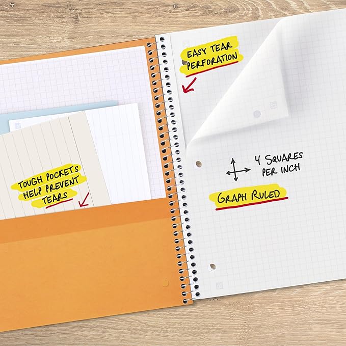 Five Star Spiral Notebook + Study App, 1 Subject, Graph Ruled Paper, 8-1/2" x 11", 100 Sheets, Fights Ink Bleed, Water Resistant Cover, Fire Red (620000D)