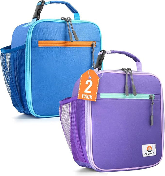 CaCTOUR Lunch Box Kids,2 Packs Insulated Lunch Bag for Girls Boys,Soft Bag Mini Cooler Back to School Thermal Reusable Lunch Bag for Work School Picnic (Blue & Purple)
