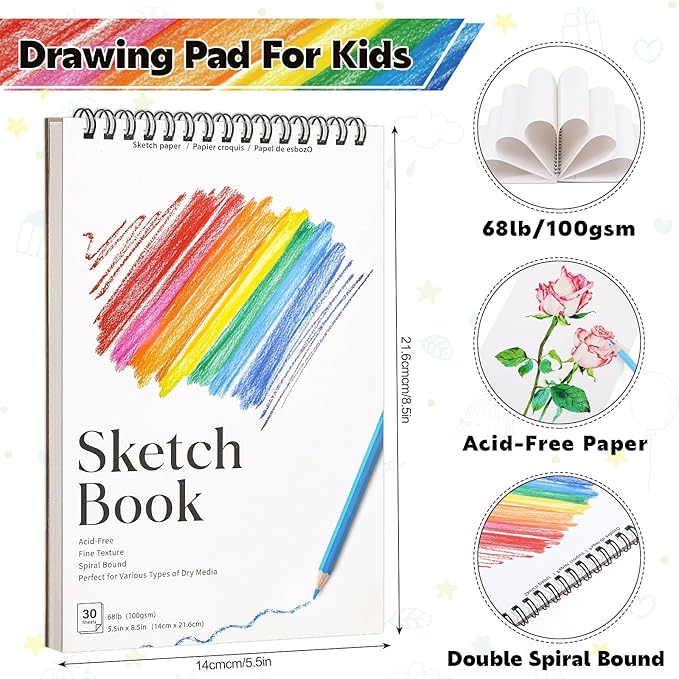 4 Pack Small Sketch Books, 5.5 x 8.5 Inch Mini Sketchbook, 68lb/100gsm Spiral Bound Small Sketch Pad, Acid Free Art Supplies Drawing Painting Sketchbook for Kids, Beginners, Artists & Graduation Gift