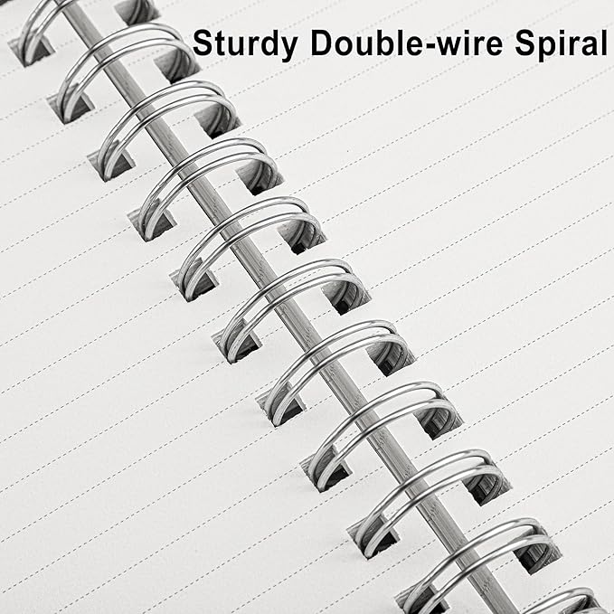 RETTACY Spiral College Ruled Notebook, 300 Pages, B5 Medium Size (7.4" x 10"), for School, Work, Writing, Journaling, 100 GSM Thick Paper, Flexible Plastic Cover (Black)