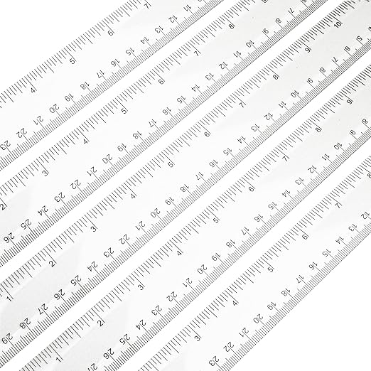 5 Pieces Transparent Clear Plastic Ruler, 12 inch (30cm) Ruler, Pack of 5, Clear Ruler, Plastic Ruler, Rulers for Kids, Measuring Tools, Ruler Set, Ruler inches and Centimeters (Clear)