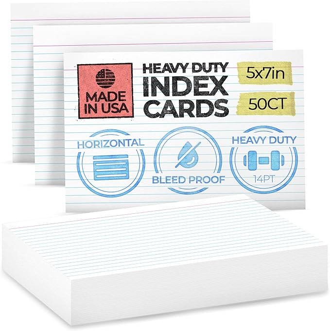 Home Advantage 5x7 Ruled Index Cards - Our 50 Pack of Lined Notecards Use Heavy Duty Cardstock to Make Them Bleed Proof – These Line Ruled Index Cards Make Perfect Flashcards & Note Cards