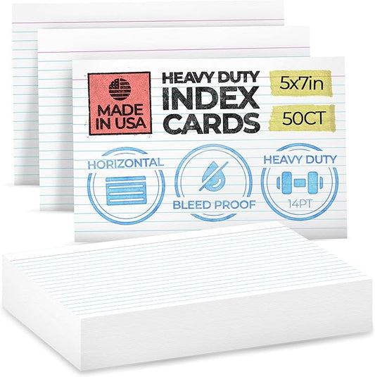 Home Advantage 5x7 Ruled Index Cards - Our 50 Pack of Lined Notecards Use Heavy Duty Cardstock to Make Them Bleed Proof – These Line Ruled Index Cards Make Perfect Flashcards & Note Cards