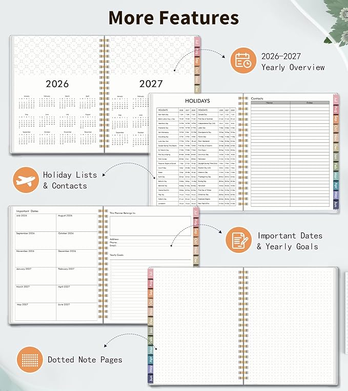 Academic Planner 2026-2027, Weekly and Monthly Calendar Planner from July 2026 - June 2027, 8.5" x 11" A4 Large Daily Agenda Book with Tabs, Flexible Cover, College School Organizer for Student Teacher, Watercolor