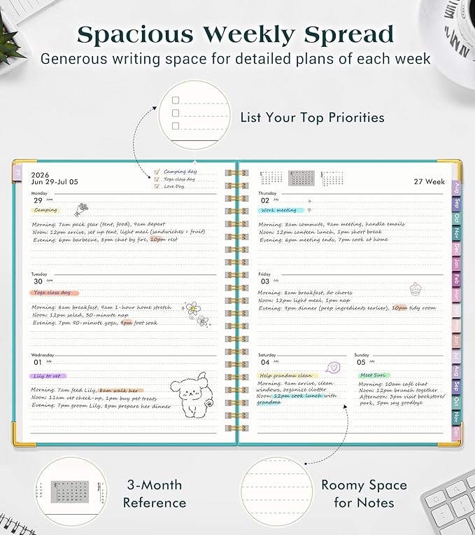 Academic Planner 2026-2027, 18 Months Weekly and Monthly Hardcover Planner, July 2026 - December 2027, 8.5" x 11" A4 Large Daily Calendar Planner Book with Tabs, Spiral College School Agenda Organizer for Student Teacher, Pacific Green