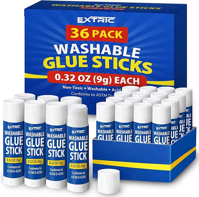 Glue Sticks Bulk Classroom, White Glue Sticks for Kids 36 Count, 0.32 Ounce, Washable All Purpose, for Kids, School and Home
