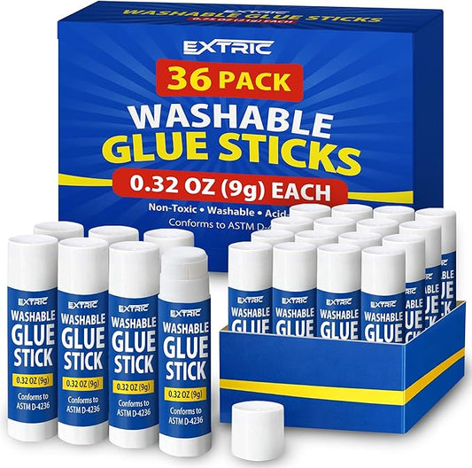 Glue Sticks Bulk Classroom, White Glue Sticks for Kids 36 Count, 0.32 Ounce, Washable All Purpose, for Kids, School and Home