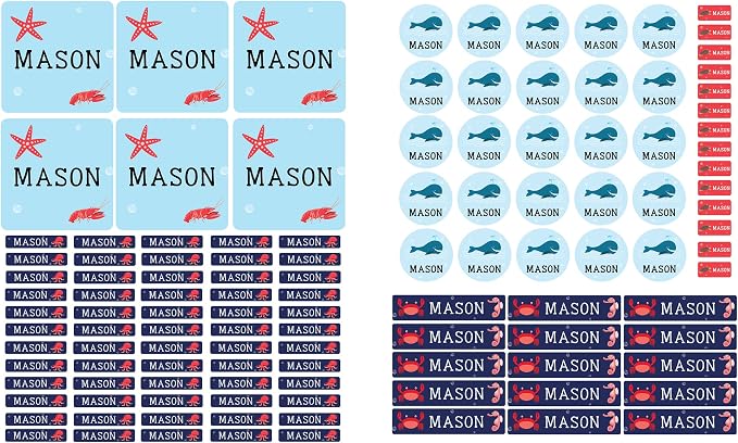 Andaz Press Custom Personalized Waterproof School Name Labels, Under The Sea, 120-Pack, Kids Labels Combo Pack, Customizable Multi-Use Name Stickers for Preschool, Daycare, Supplies, Office, Camping
