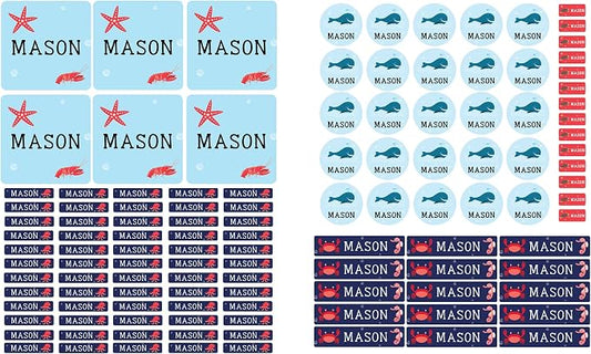 Andaz Press Custom Personalized Waterproof School Name Labels, Under The Sea, 120-Pack, Kids Labels Combo Pack, Customizable Multi-Use Name Stickers for Preschool, Daycare, Supplies, Office, Camping