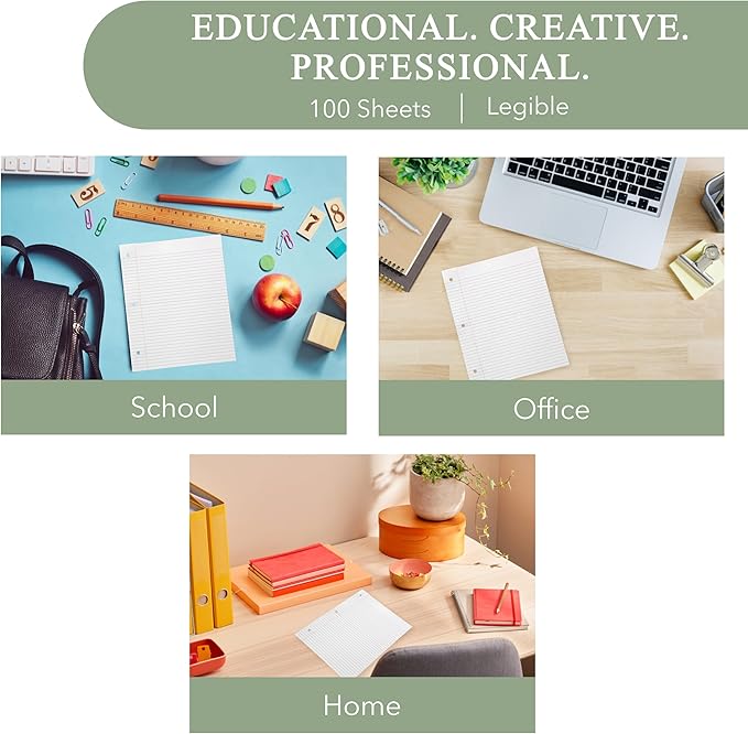 THREE LEAF 100 SHEETS COLLEGE RULED FILLER PAPER, PACK OF 36, LOOSE-LEAF SHEETS FOR SCHOOL AND OFFICE 100 CT. FILLER PAPER, NOTEBOOK PAPER