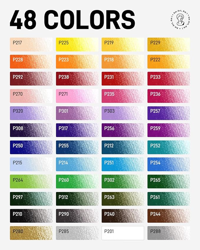 JusArt 48 Oil-Based Colored Pencils – Soft Core, Durable, Vibrant & Ultra-Smooth. Ideal for Adult Coloring, Portrait, Sketching, Landscape. Professional Drawing Pencils for Artists, Adults & Beginners