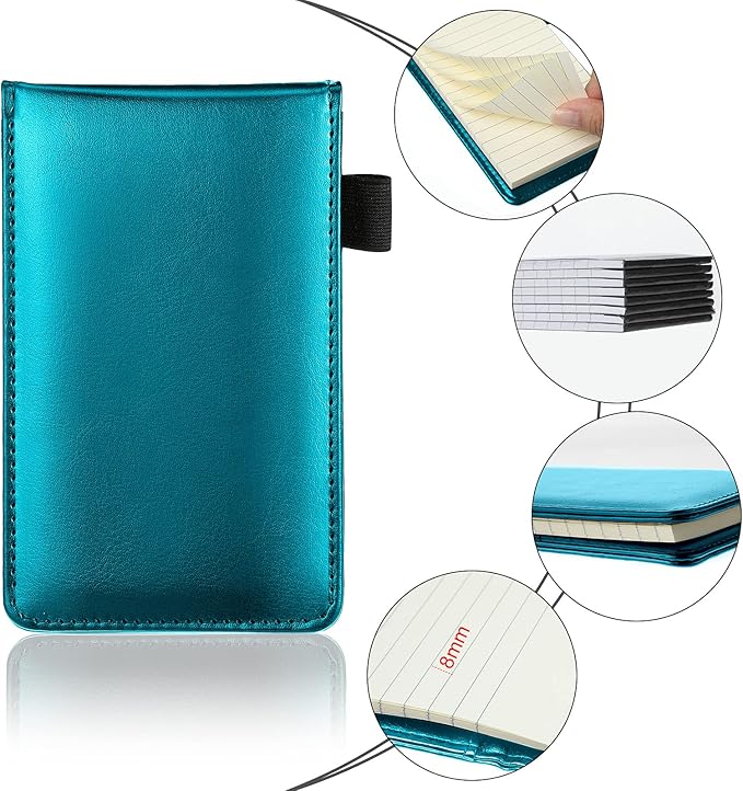 Outus 10 Pcs Mini Pocket Notepad Holder Set Included Small Leather Pocket Notebook Holder with 50 Lined Sheets, Metal Pen, 8 Pcs 3 x 5 Inch Memo Book Refills, 30 Lined Paper Per Note Pad (Sky Blue)