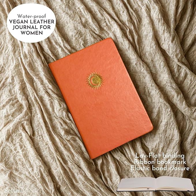 SETTINI Lined Journal, Ideal for Journaling - A5 Vegan Leather Notebook, 192 Archival-Quality Pages, QuillEase Bleed-Free Paper, Inner Pocket & Bookmark - Orange Gifts, Orange Sun