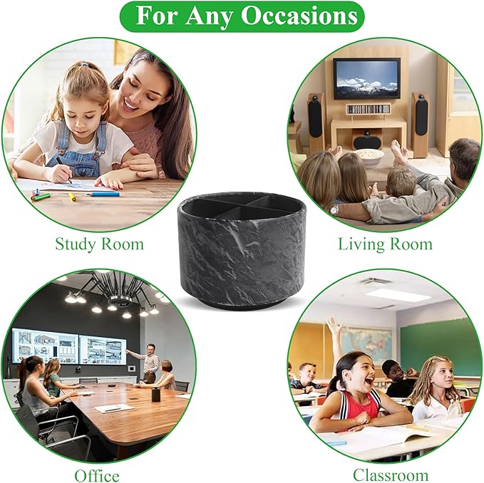 Round Leather Art Supply Organizer,Remote Control Holder,360 Degree Spinning,Multi-Functional Pencil Holder,4 Compartments Desktop Stationary Organizer(1-Hill Black)