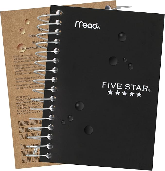 Five Star Spiral Notebook,College Ruled Paper,Fat Lil' Pocket Notebooks,3-1/2" x 5-1/2",200 Sheets,Assorted Colors (38027),6 Count (Pack of 4)