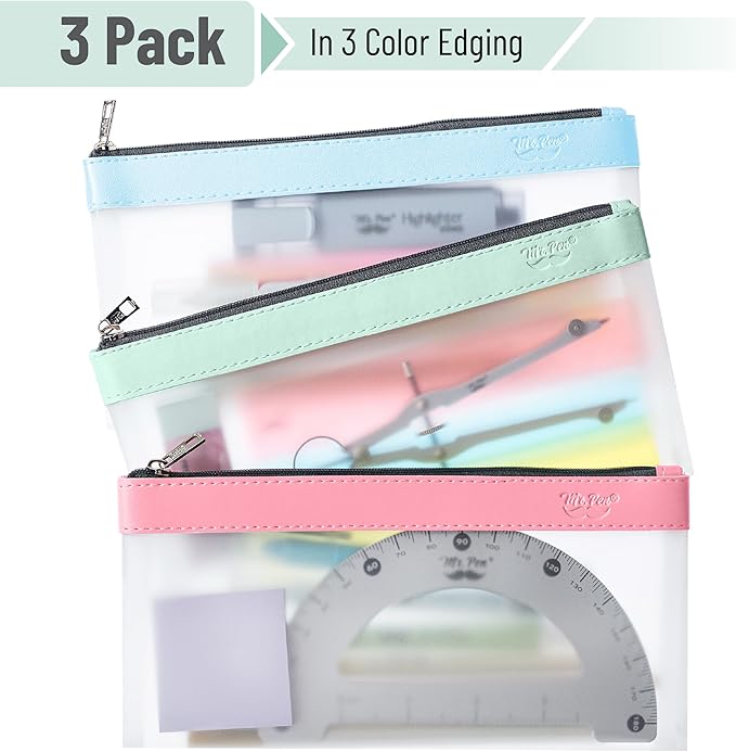 Mr. Pen- Clear Pencil Pouch, 8.50"x4.25", 3 Pack, Durable TPU Material, Medium Water-Resistant Pencil Bags with Smooth Zipper, Multipurpose Clear Pouch for Stationery, School, Office, Travel Supplies